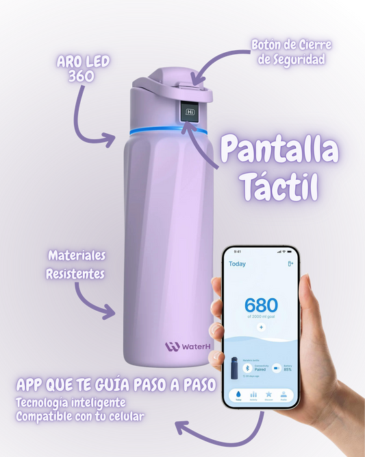 WaterH Boost — Botella Inteligente 24oz color morado | Hidratación Automática