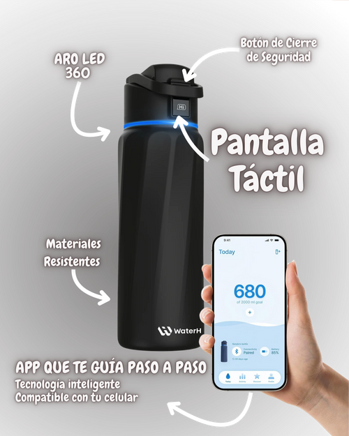Botella inteligente WaterH Boost 24oz — te recuerda tomar agua y mide tu consumo | H2U Costa Rica