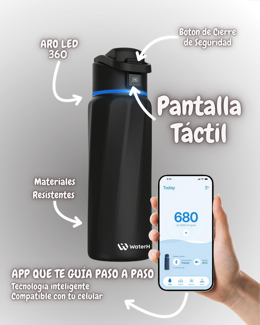 WaterH Boost — Botella Inteligente 24oz color negro | Hidratación Automática